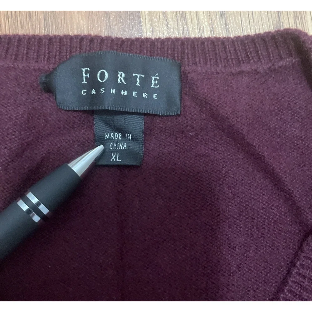 Forte Cashmere Sweater Mens Extra Large V Neck Pullover Red